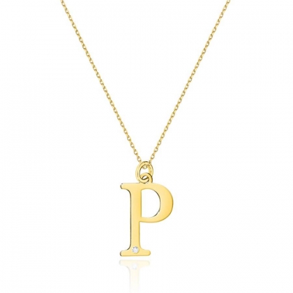 Złoty łańcuszek Celebrytka z małą literką P i brylantem pr.585